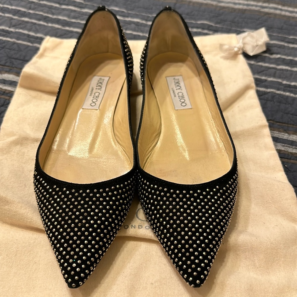 Jimmy Choo black suede flat with silver studs